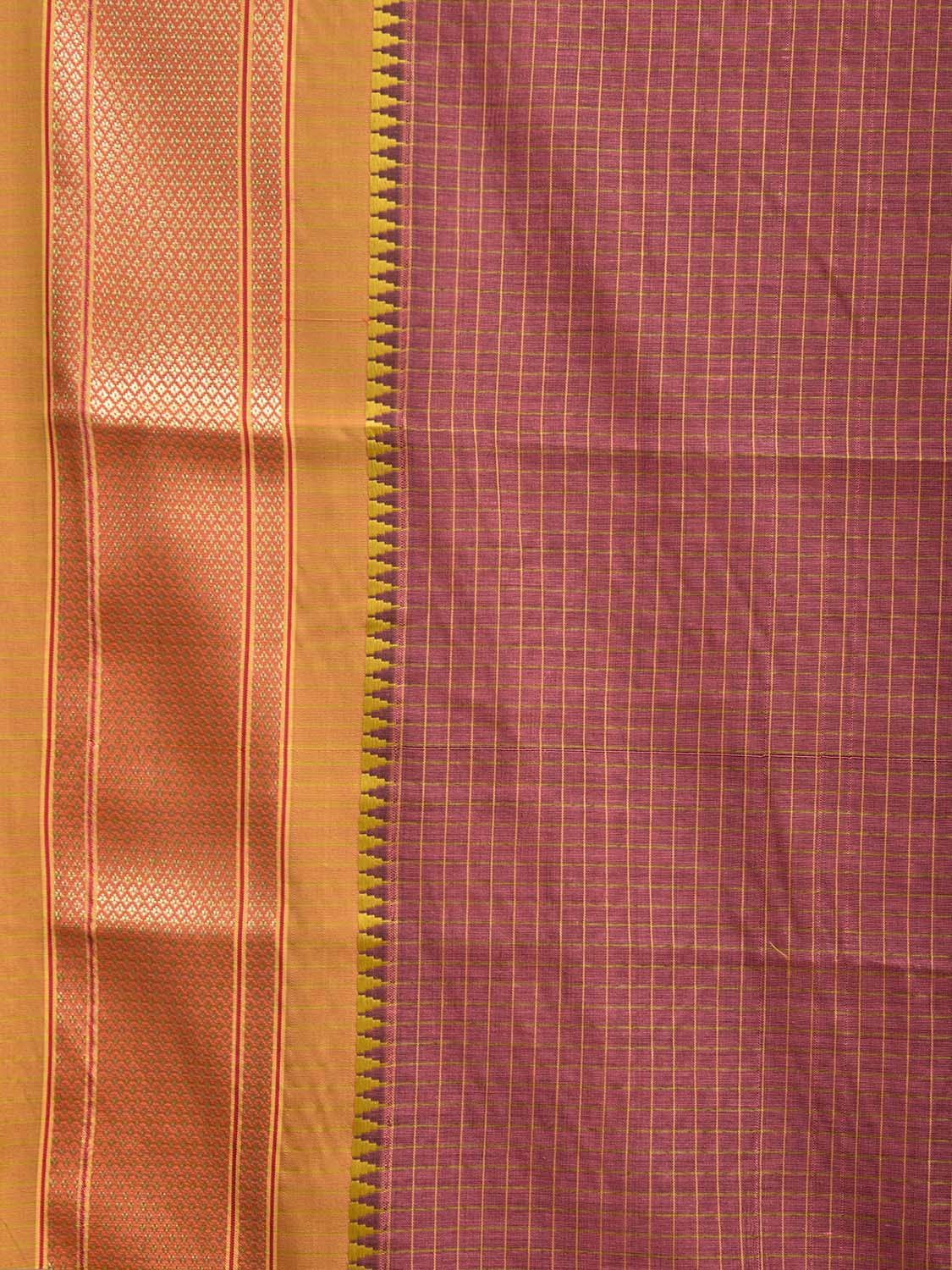 Burgundy and Olive Bamboo Cotton Saree with Checks Design No Blouse bc0711