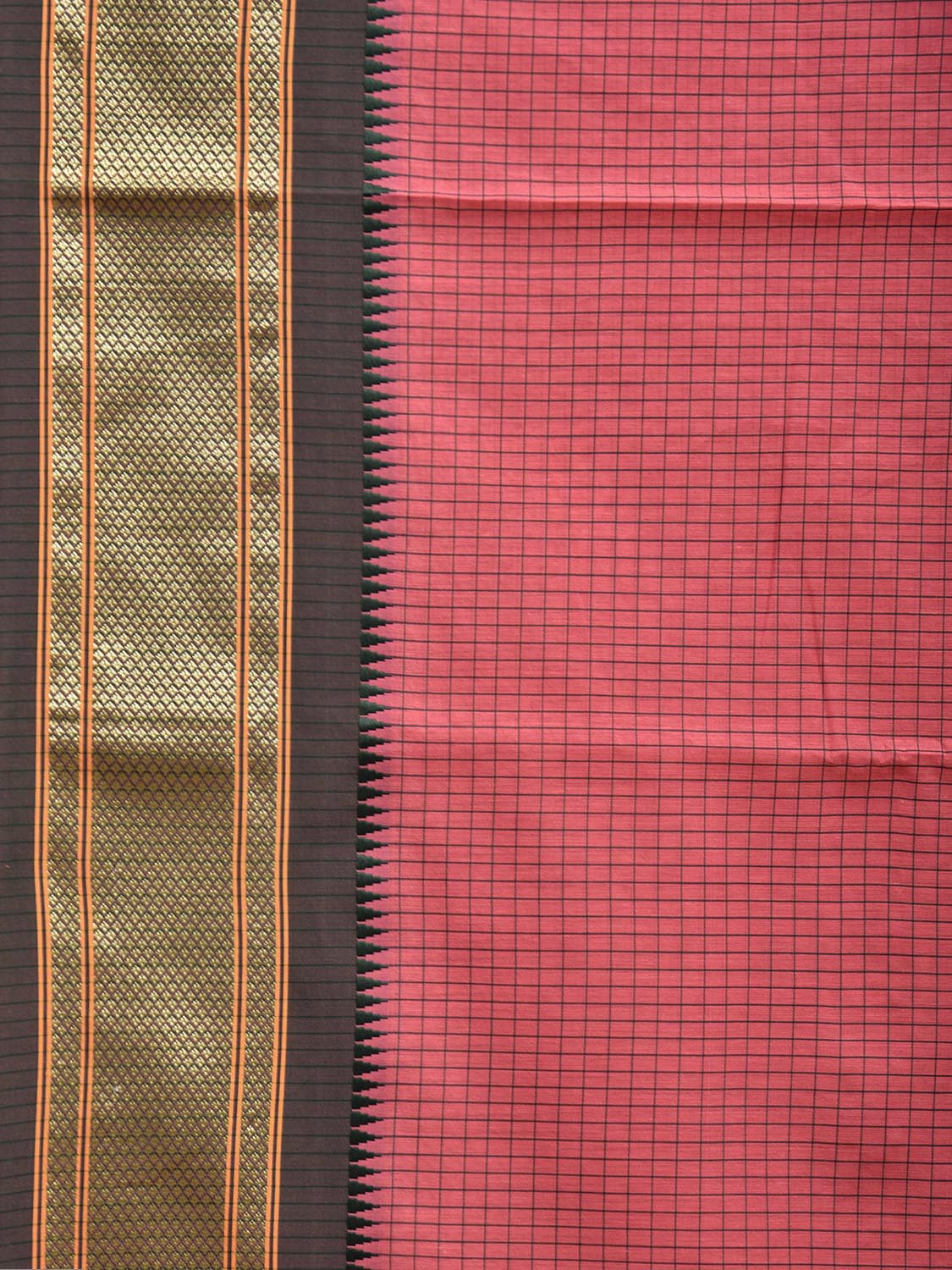 Light Pink and Green Bamboo Cotton Saree with Checks Design No Blouse bc0714