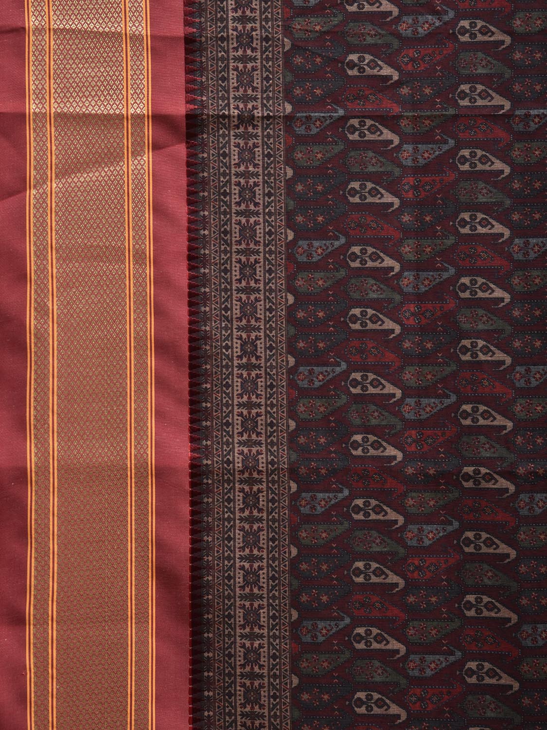 Maroon Bamboo Cotton Saree with Digital Print Design bc0715