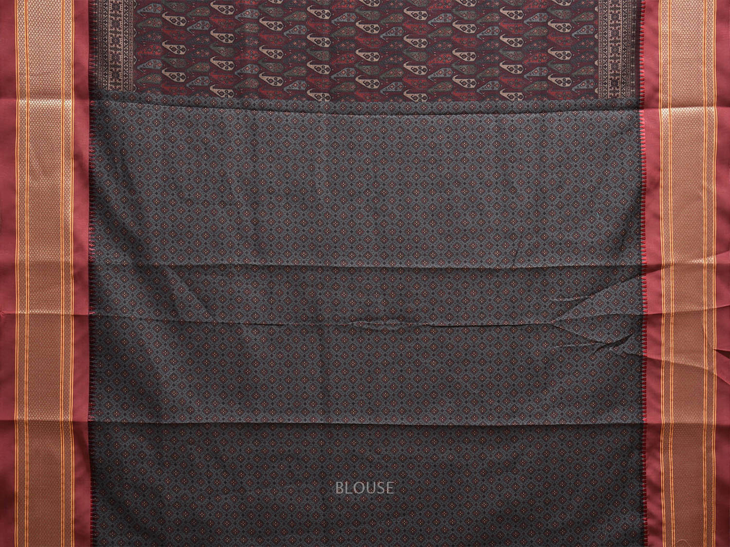 Maroon Bamboo Cotton Saree with Digital Print Design bc0715