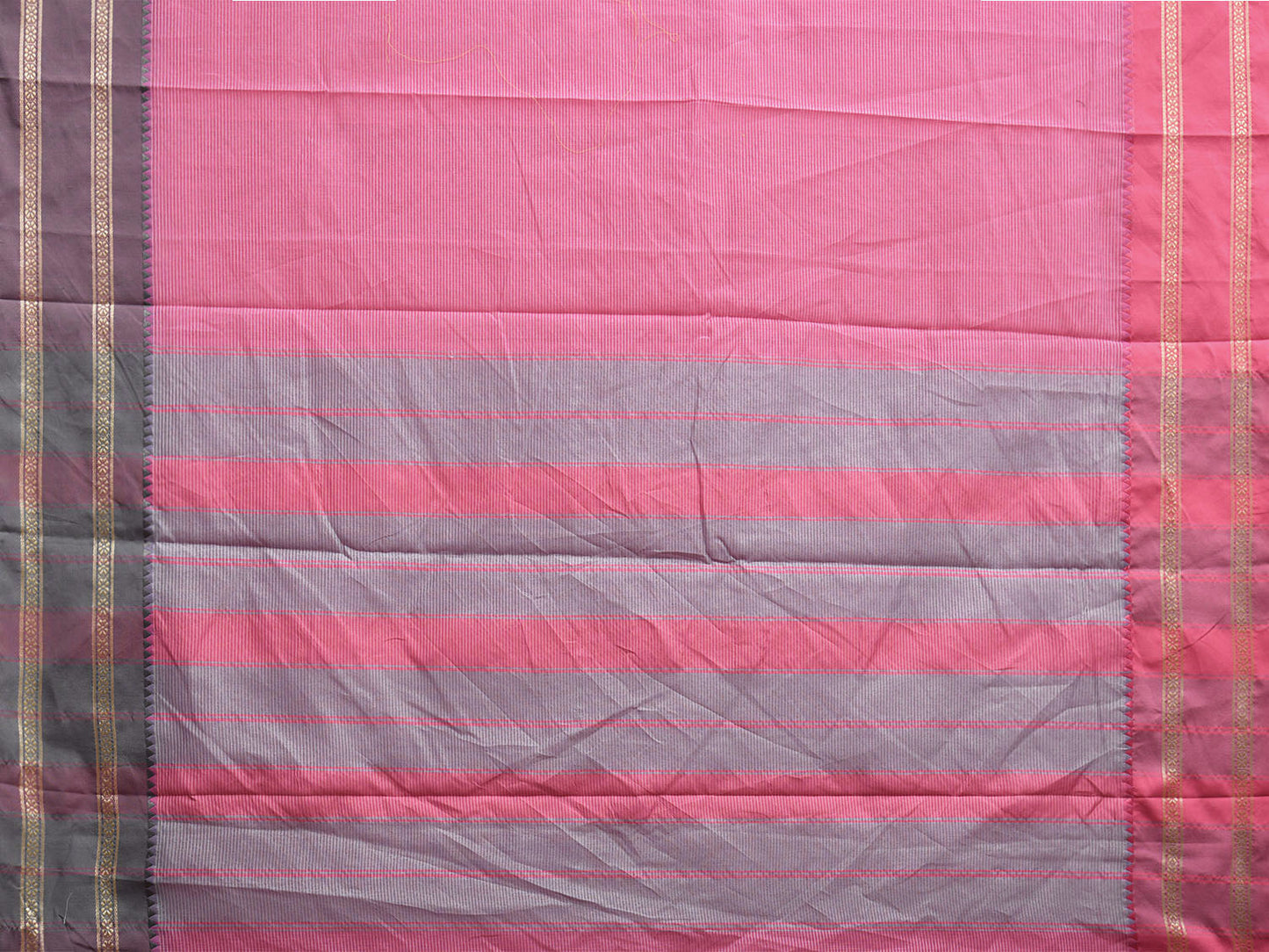 Baby Pink Bamboo Cotton Saree with Strips and Ganga-Jamuna Border Design No Blouse bc0722