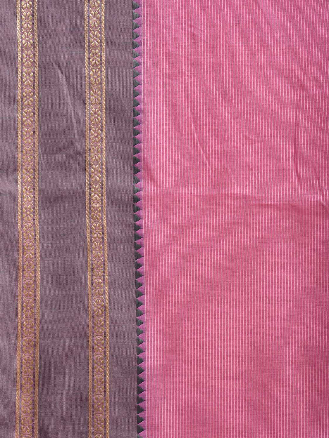 Baby Pink Bamboo Cotton Saree with Strips and Ganga-Jamuna Border Design No Blouse bc0722