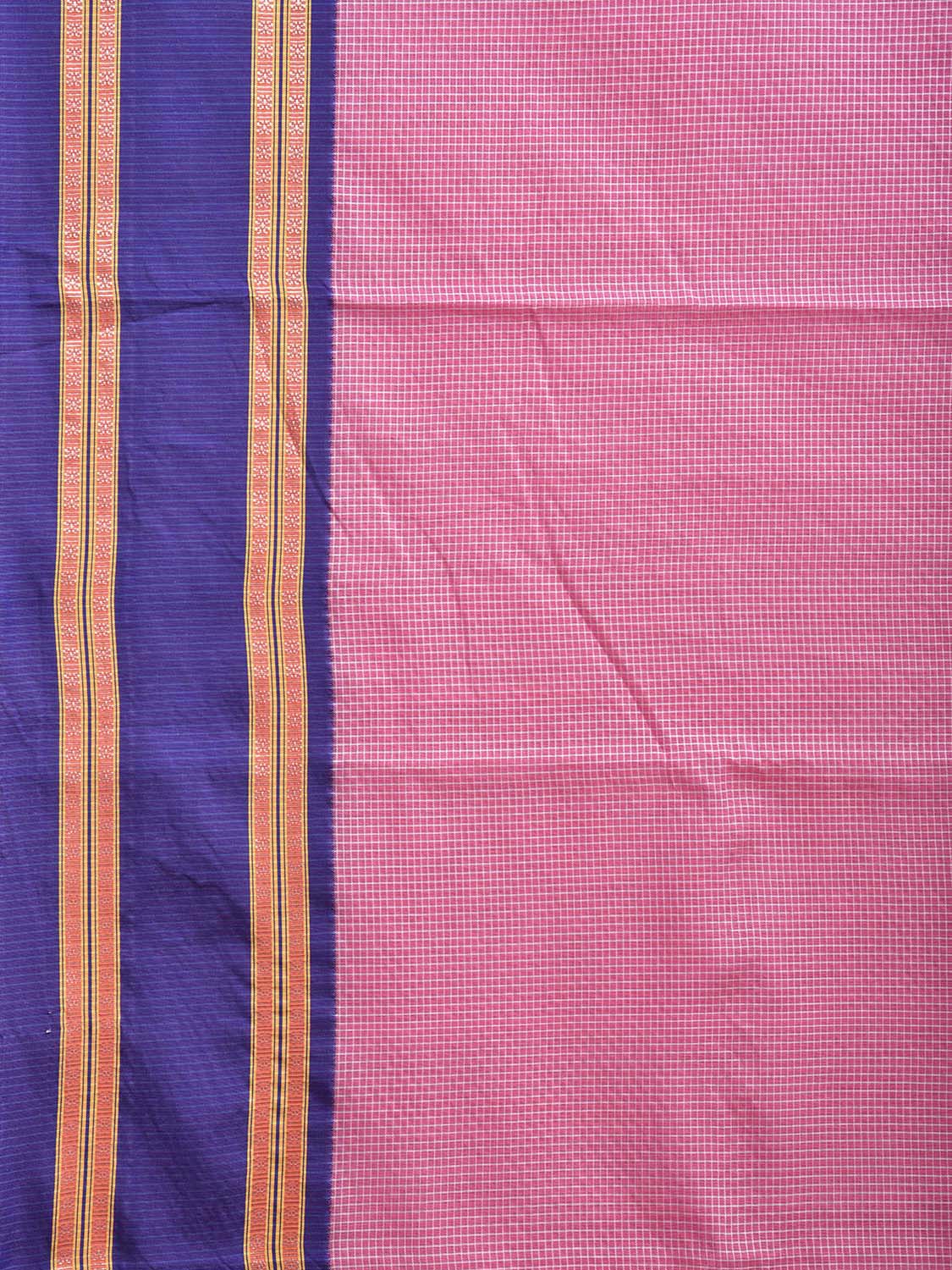 Pink and Blue Bamboo Cotton Saree with Small Checks Design No Blouse bc0727