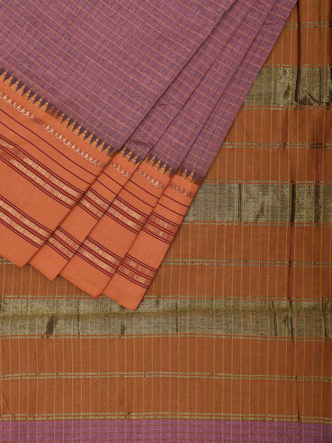 Mauve and Mustard Bamboo Cotton Viscose Silk Saree with Checks Design No Blouse bc0729