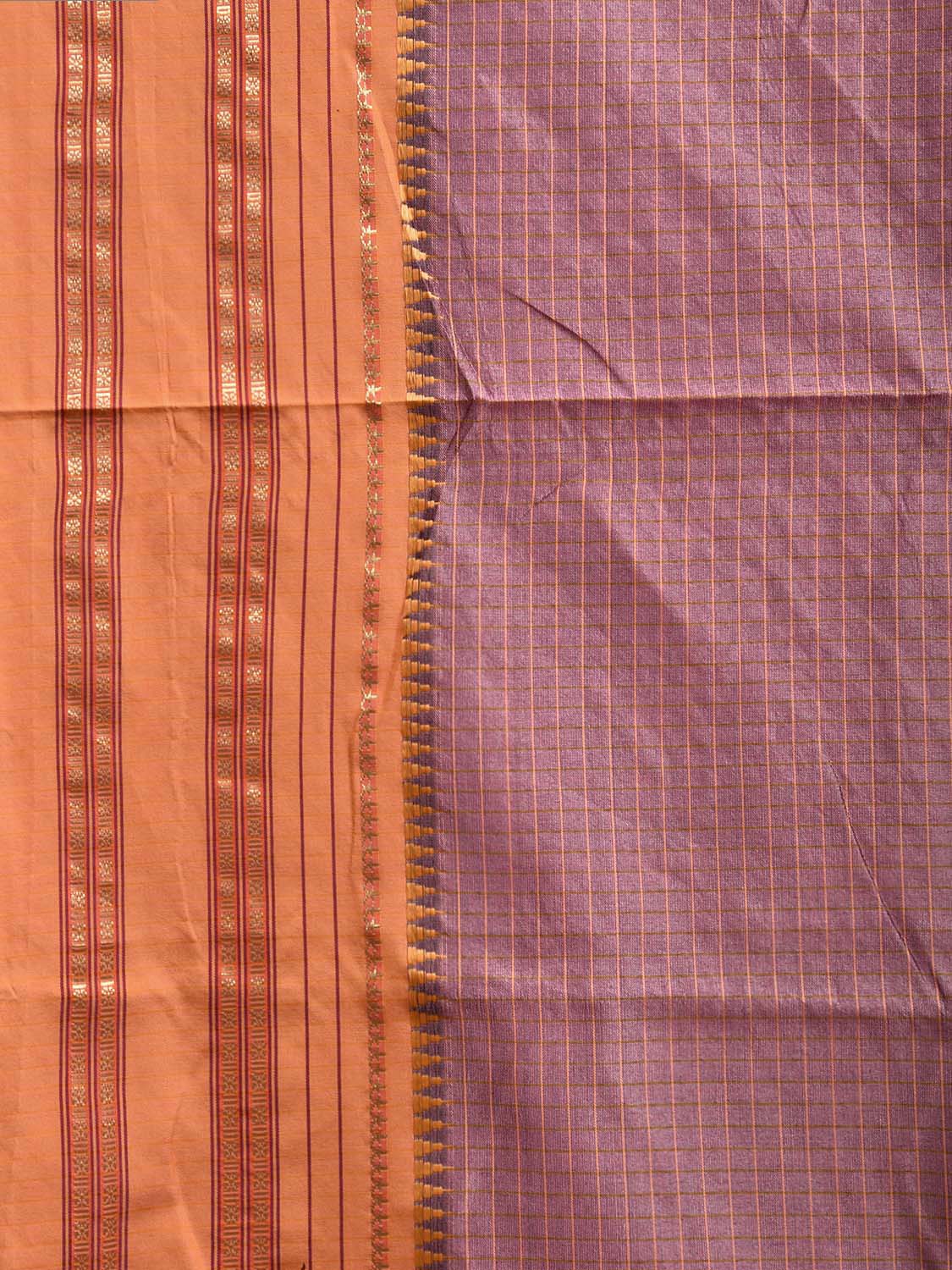 Mauve and Mustard Bamboo Cotton Viscose Silk Saree with Checks Design No Blouse bc0729