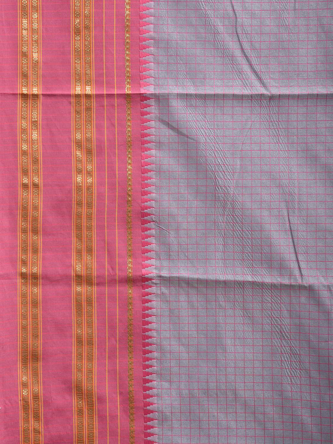 Grey and Pink Bamboo Cotton Viscose Silk Saree with Checks Design No Blouse bc0731