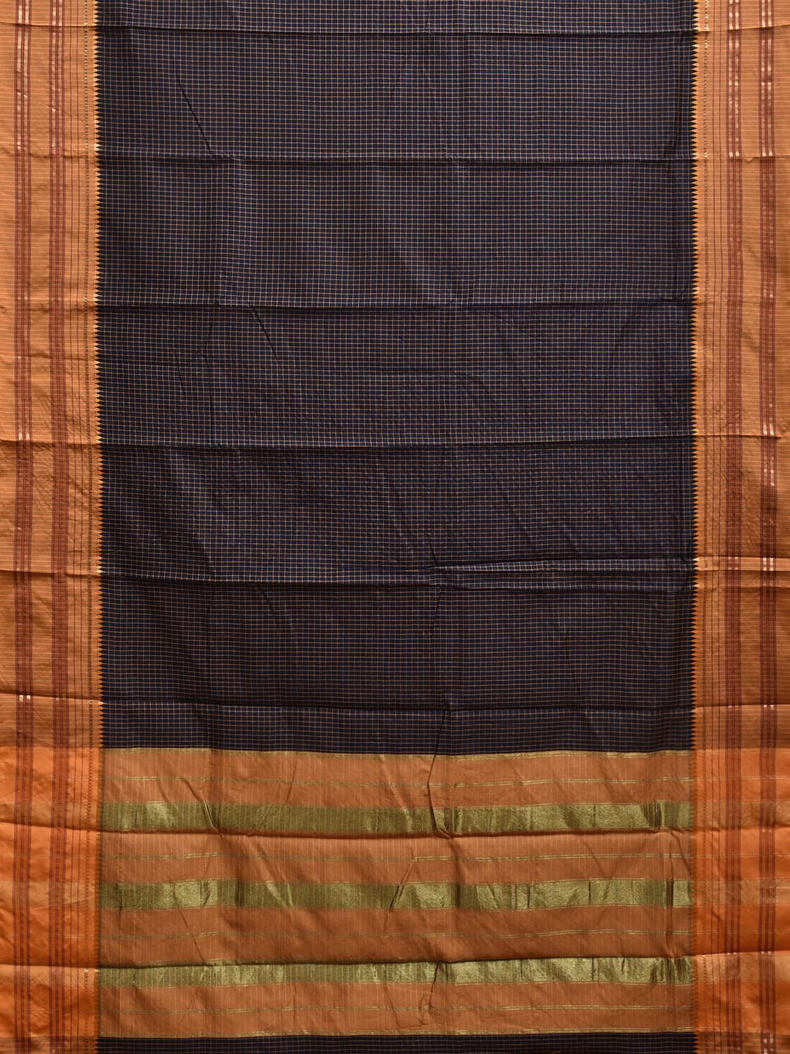 Black and Mustard Bamboo Cotton Viscose Silk Saree with Checks Design No Blouse bc0732