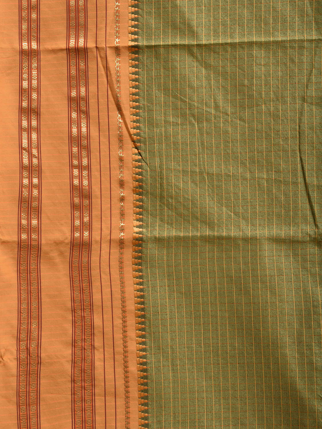 Green and Mustard Bamboo Cotton Viscose Silk Saree with Checks Design No Blouse bc0734