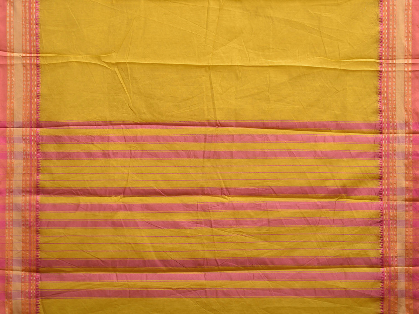Yellow and Pink Bamboo Cotton Plain Saree with Strips Pallu Design No Blouse bc0737