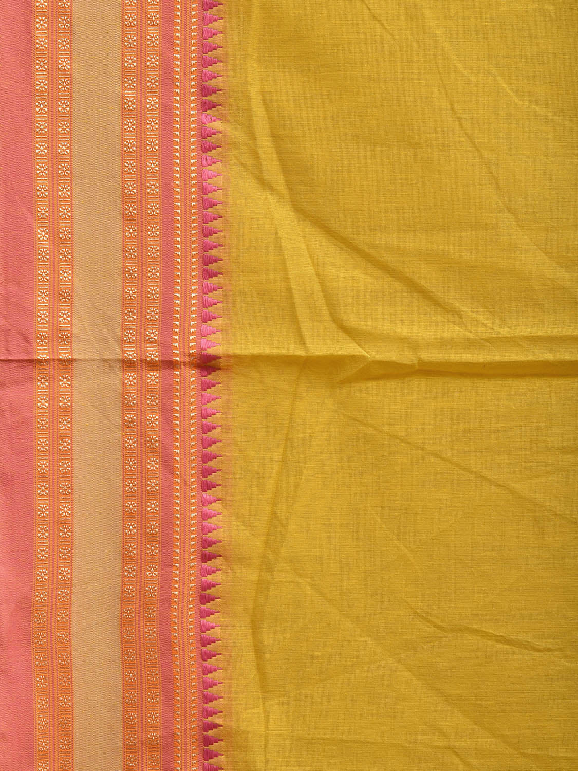 Yellow and Pink Bamboo Cotton Plain Saree with Strips Pallu Design No Blouse bc0737