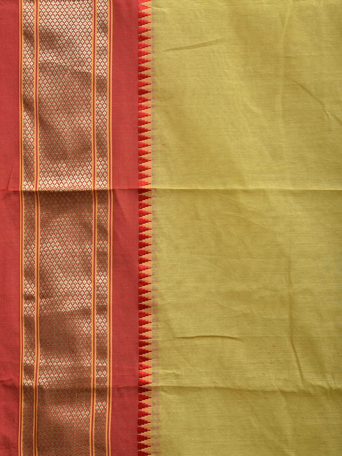 Light Green and Red Bamboo Cotton Plain Saree with Contrast Pallu Design No Blouse bc0739