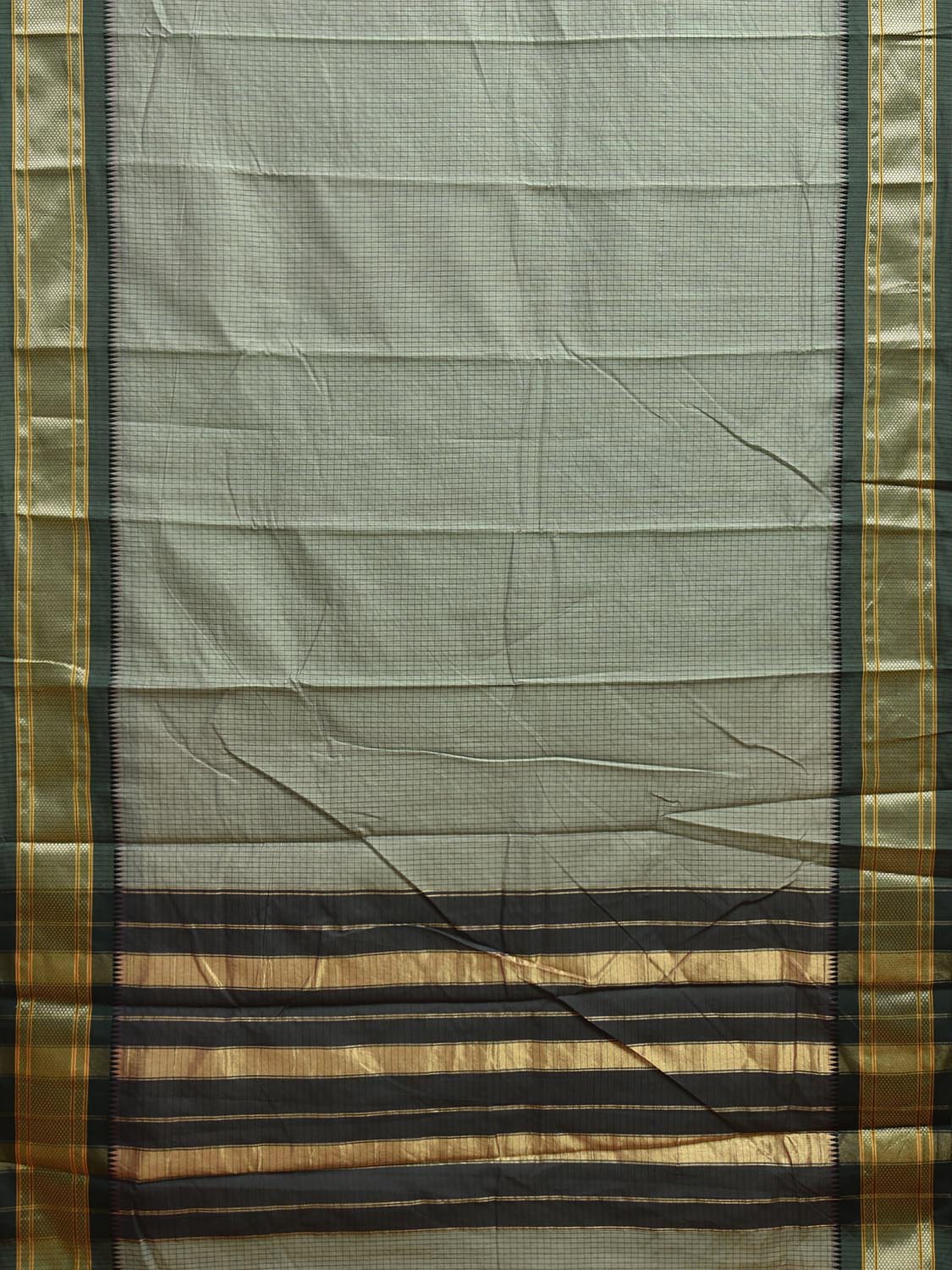Sea Green and Dark Green Bamboo Cotton Saree with Checks Design No Blouse bc0748