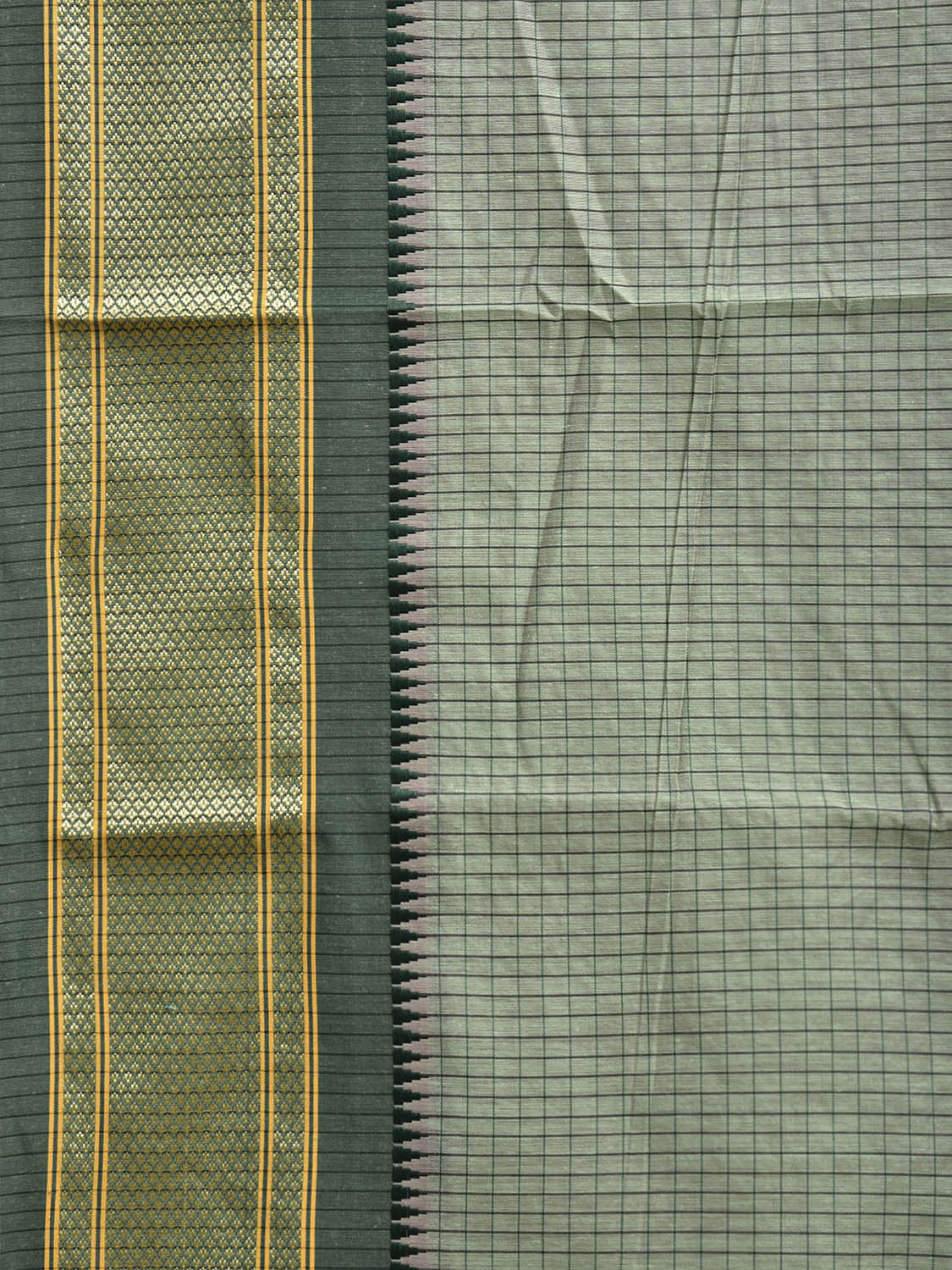 Sea Green and Dark Green Bamboo Cotton Saree with Checks Design No Blouse bc0748