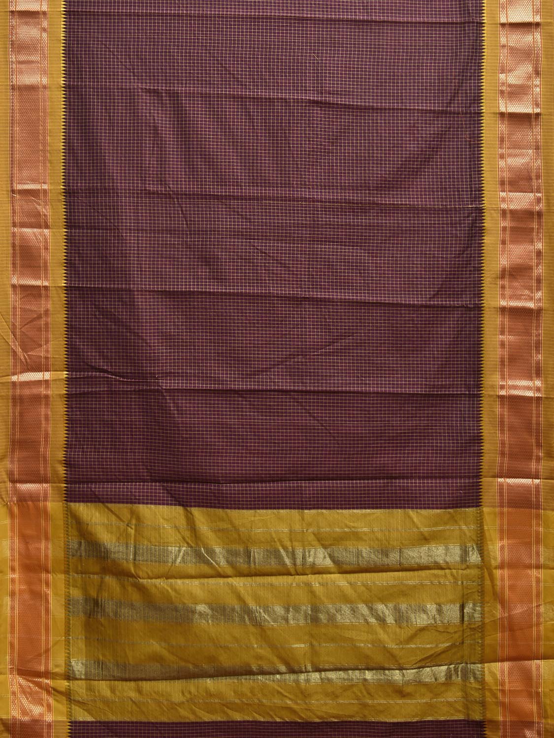 Wine and Olive Bamboo Cotton Saree with Checks Design No Blouse bc0749