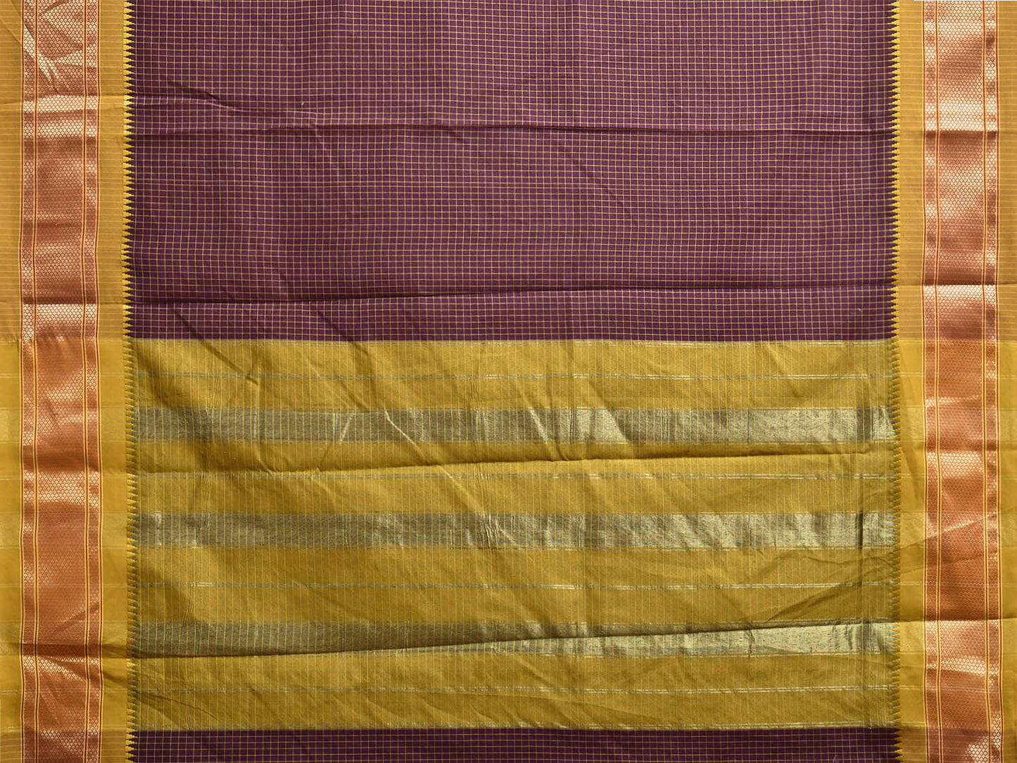 Wine and Olive Bamboo Cotton Saree with Checks Design No Blouse bc0749