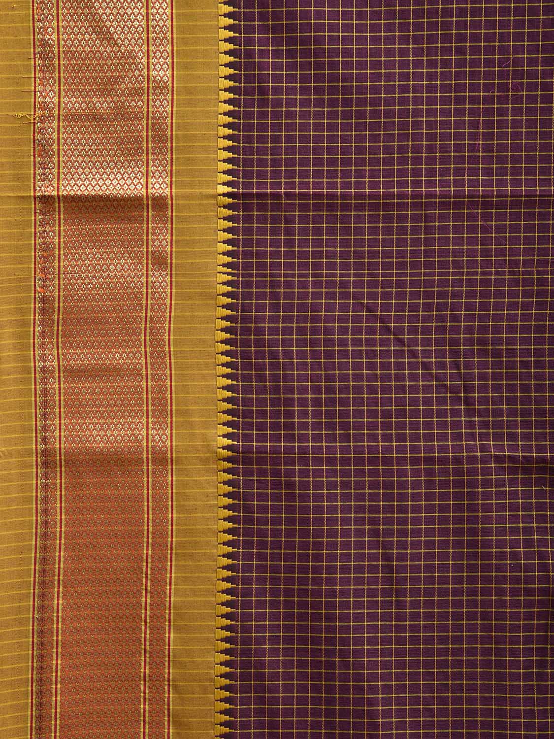 Wine and Olive Bamboo Cotton Saree with Checks Design No Blouse bc0749