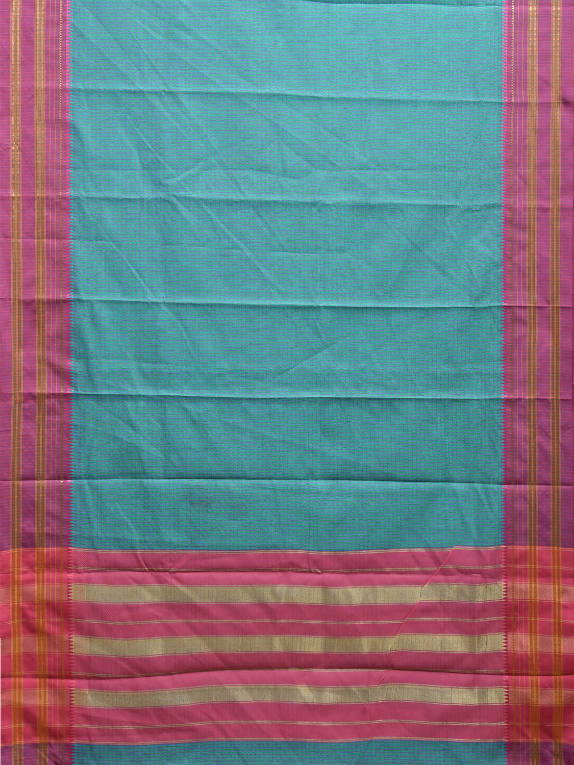 Teal and Pink Bamboo Cotton Viscose Silk Saree with Checks Design No Blouse bc0750