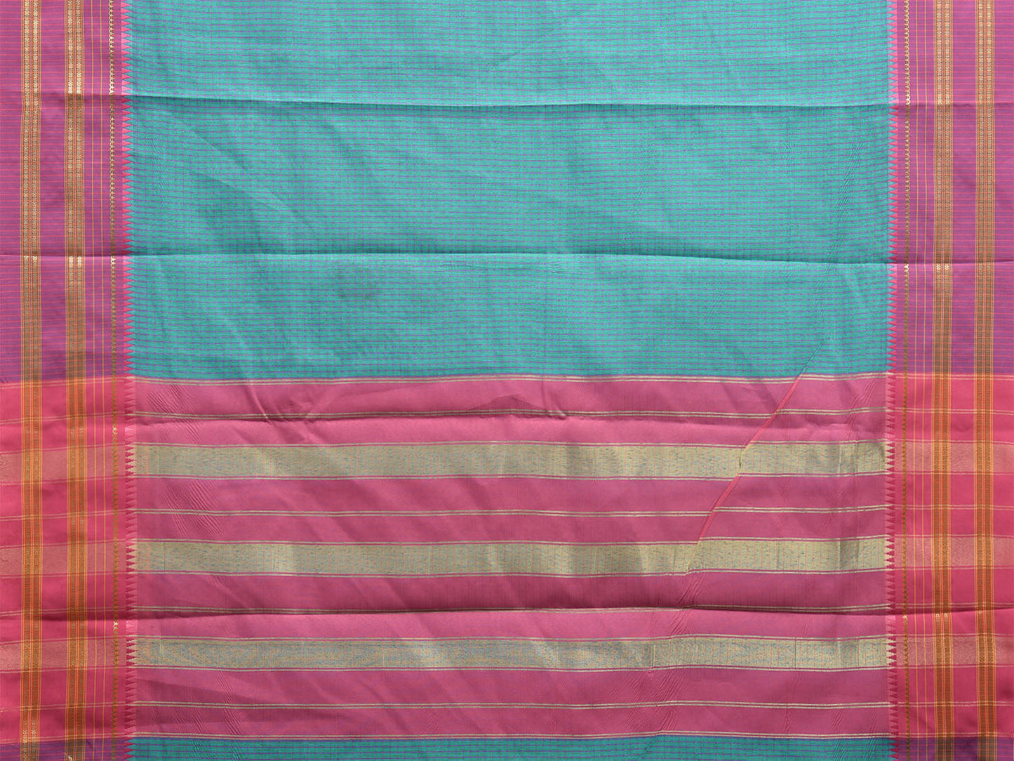 Teal and Pink Bamboo Cotton Viscose Silk Saree with Checks Design No Blouse bc0750