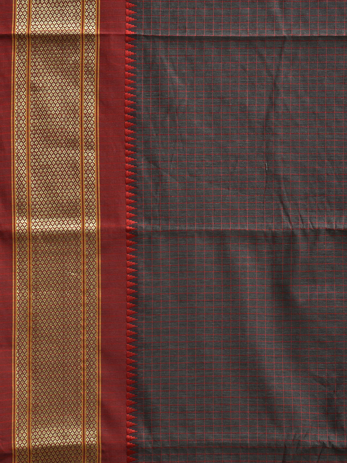 Grey and Red Bamboo Cotton Saree with Checks Design No Blouse bc0849
