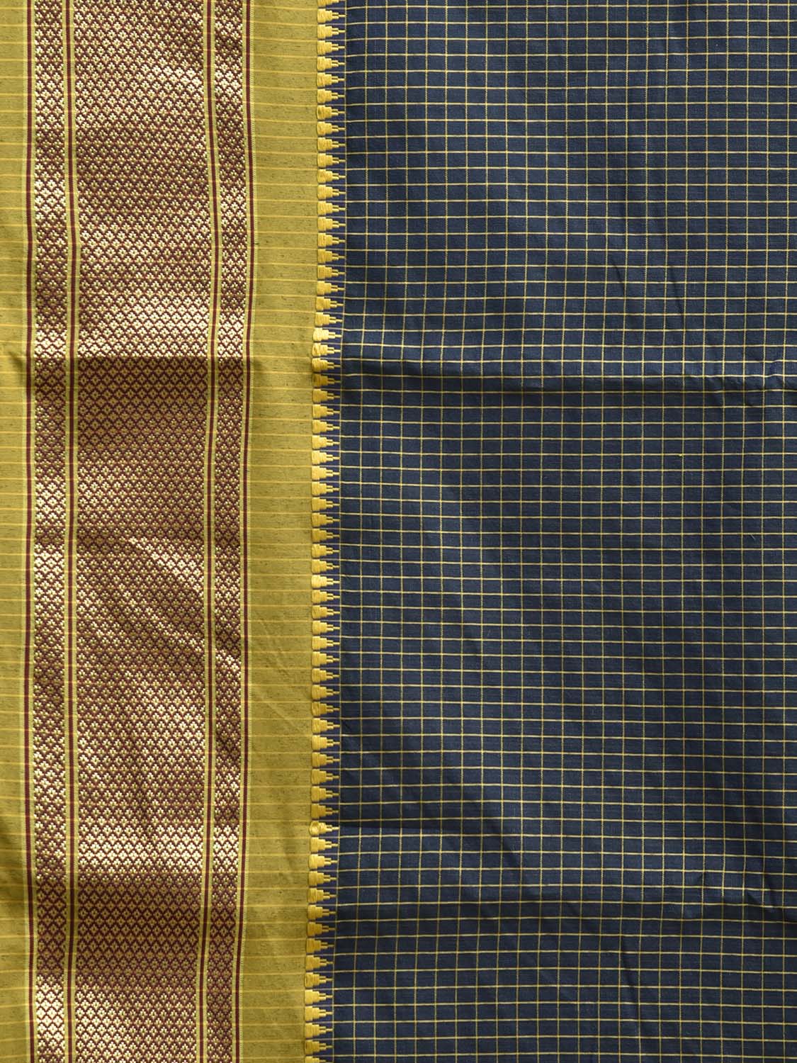 Teal and Olive Bamboo Cotton Saree with Checks Design No Blouse bc0855