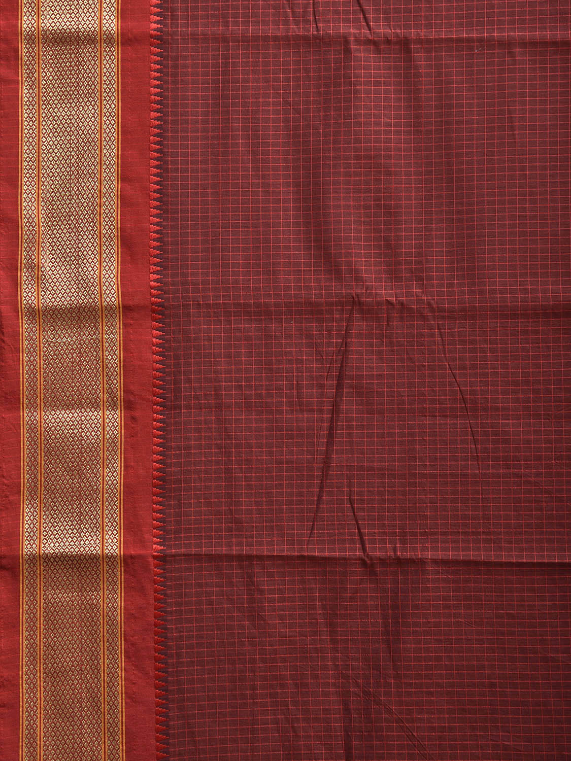 Maroon and Red Bamboo Cotton Saree with Checks Design No Blouse bc0856