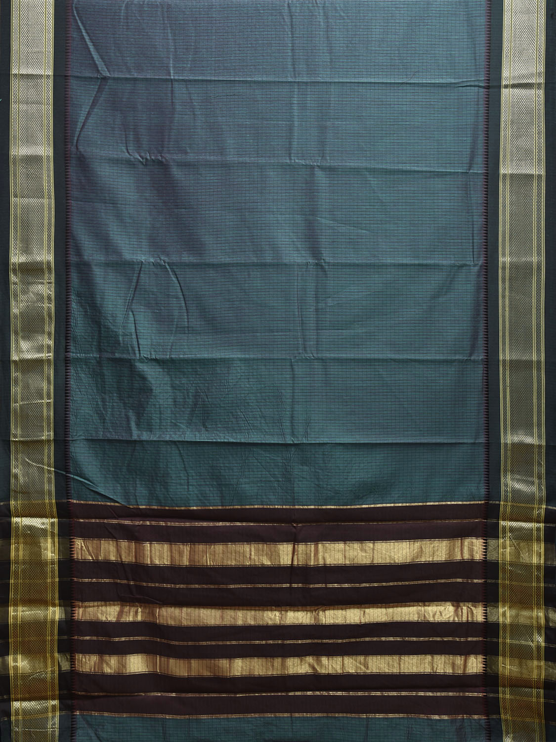 Teal and Green Bamboo Cotton Saree with Checks Design No Blouse bc0857