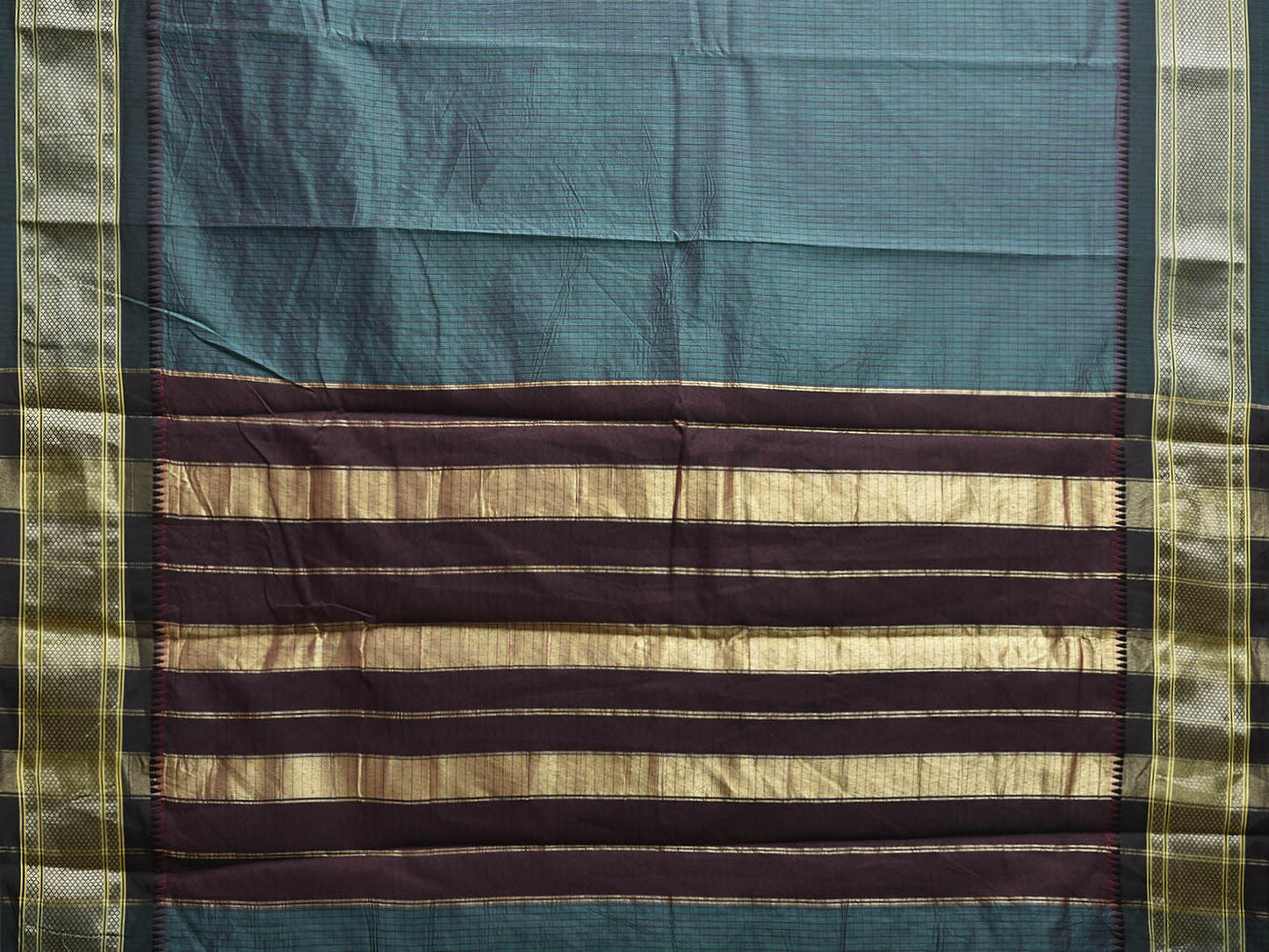 Teal and Green Bamboo Cotton Saree with Checks Design No Blouse bc0857