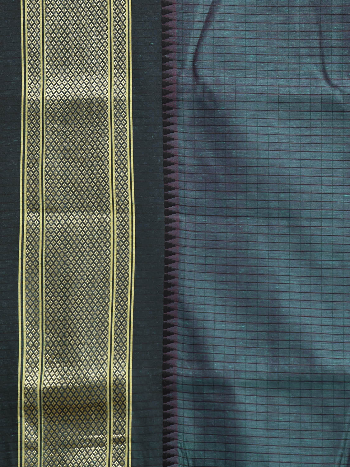 Teal and Green Bamboo Cotton Saree with Checks Design No Blouse bc0857