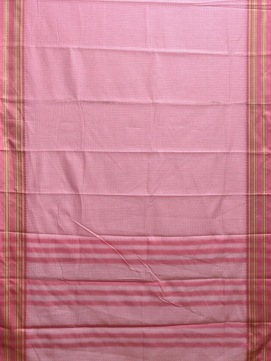 Baby Pink and Pink Bamboo Cotton Saree with Checks Design No Blouse bc0862
