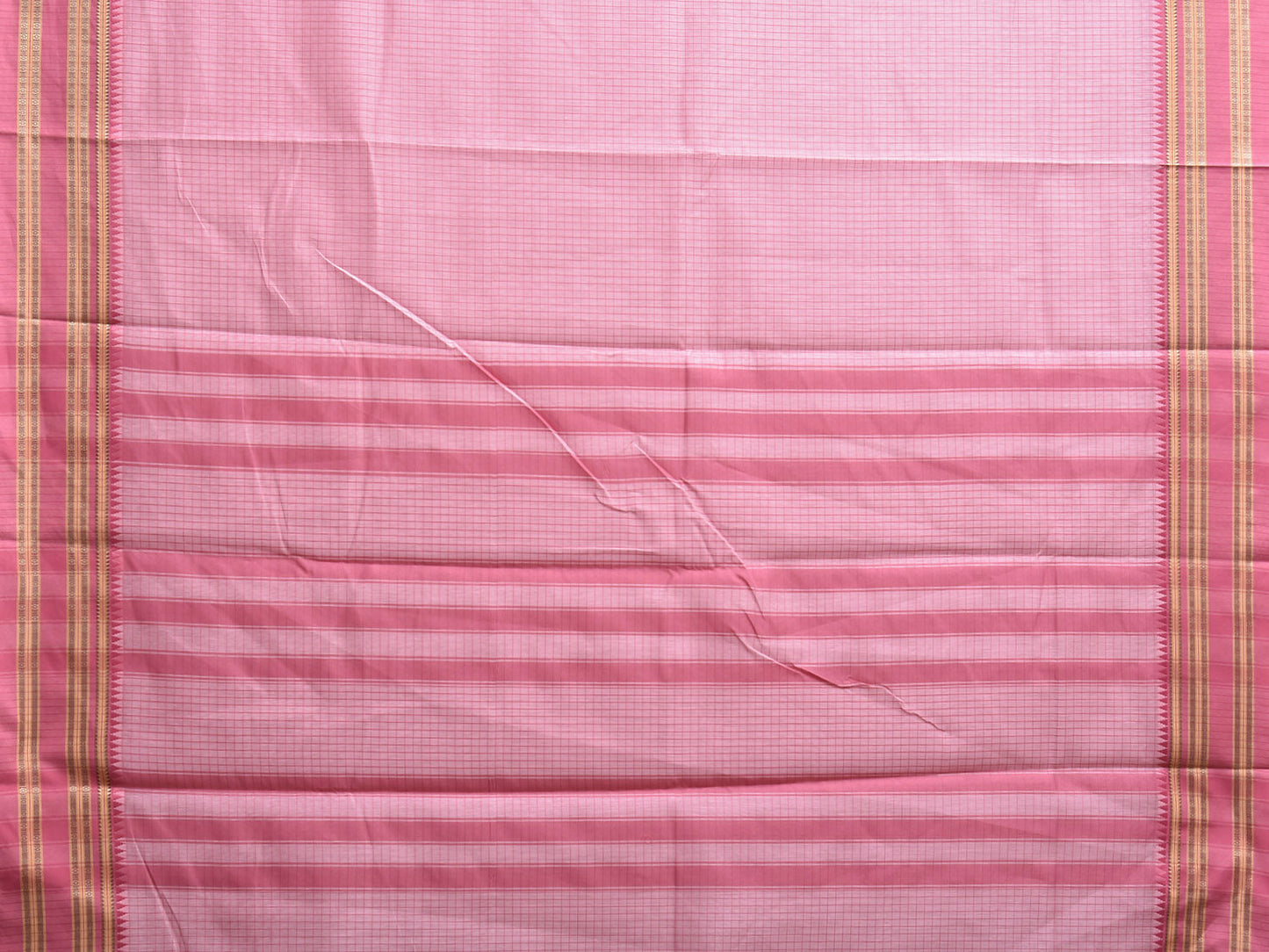 Baby Pink and Pink Bamboo Cotton Saree with Checks Design No Blouse bc0862