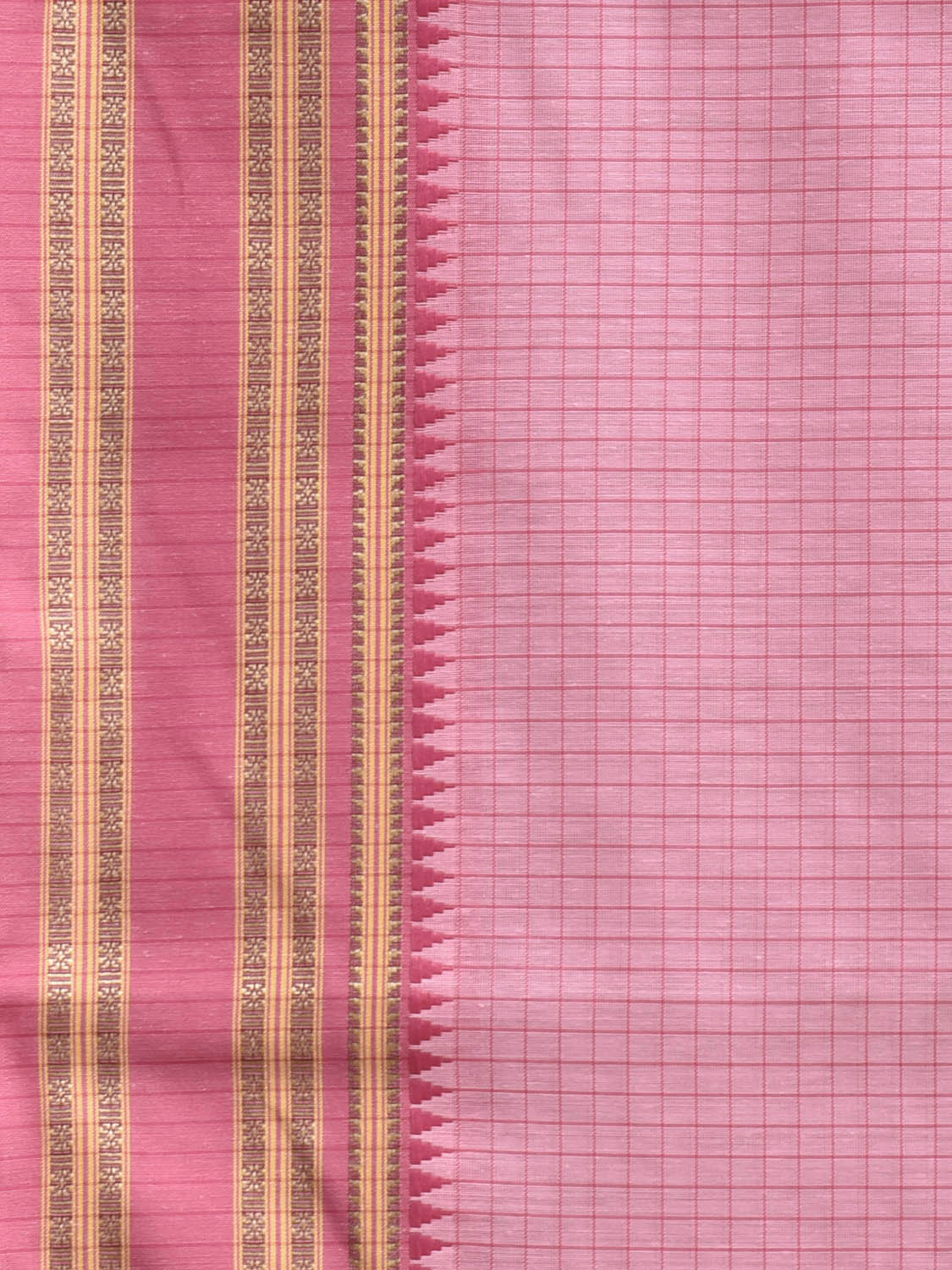 Baby Pink and Pink Bamboo Cotton Saree with Checks Design No Blouse bc0862