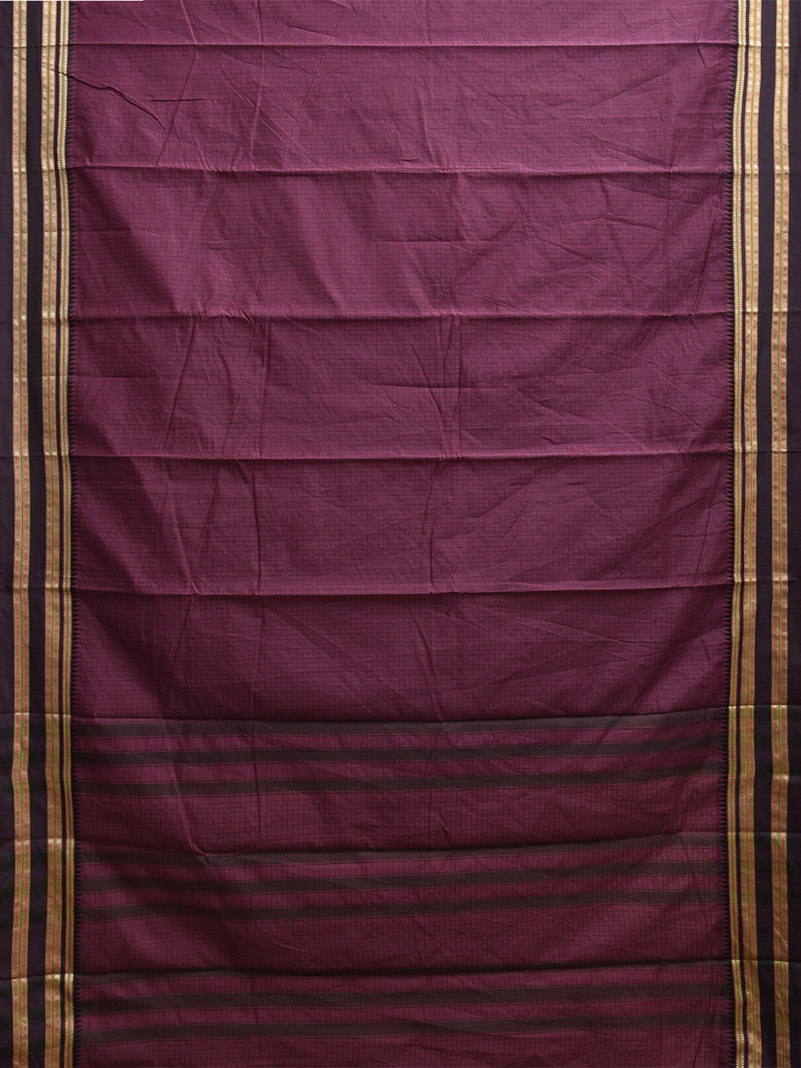 Wine and Black Bamboo Cotton Saree with Checks Design No Blouse bc0864