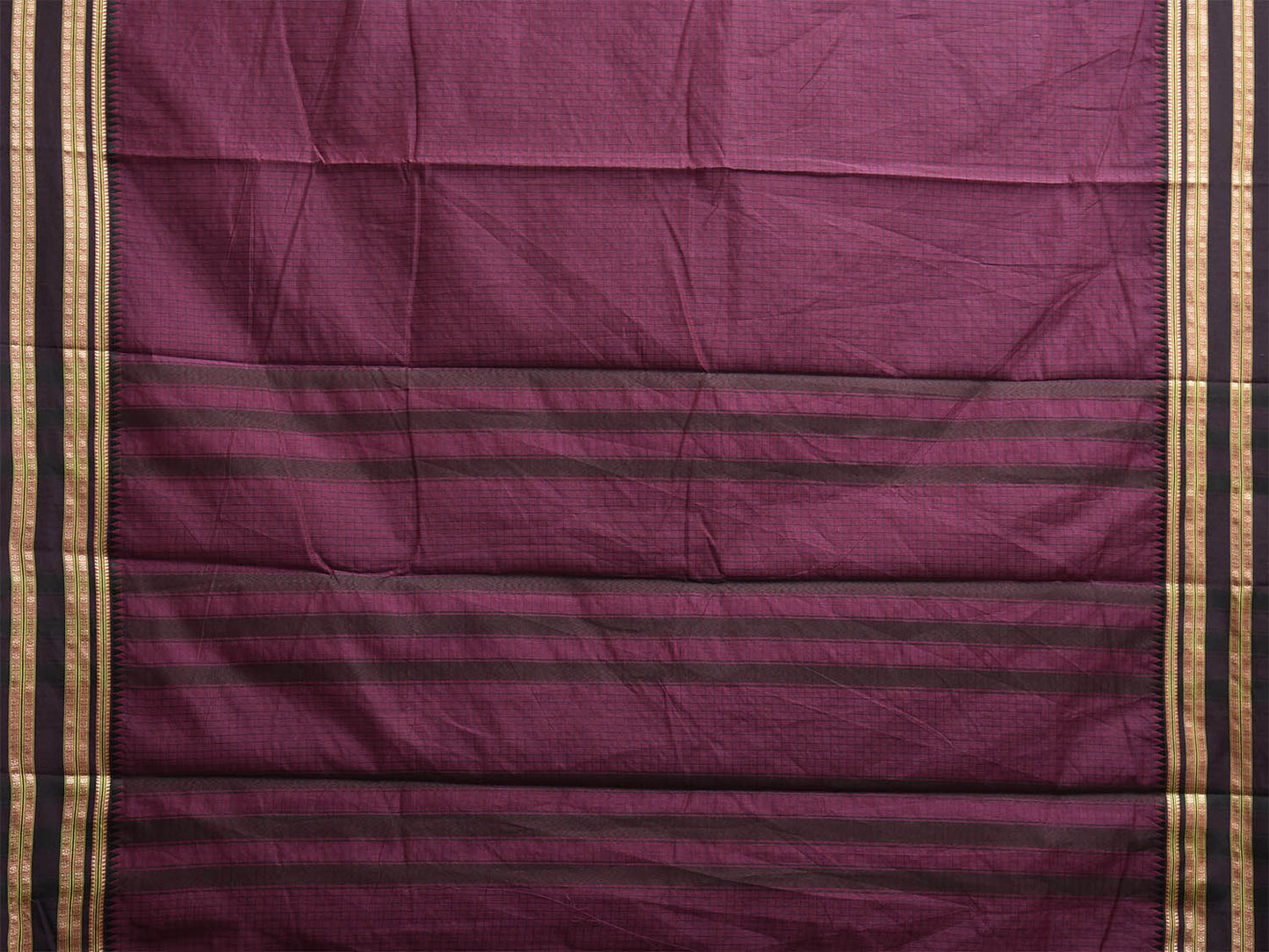Wine and Black Bamboo Cotton Saree with Checks Design No Blouse bc0864