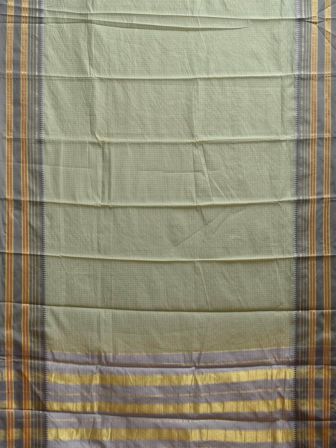 Sea Green and Light Grey Bamboo Cotton Viscose Silk Saree with Checks Design No Blouse bc0869