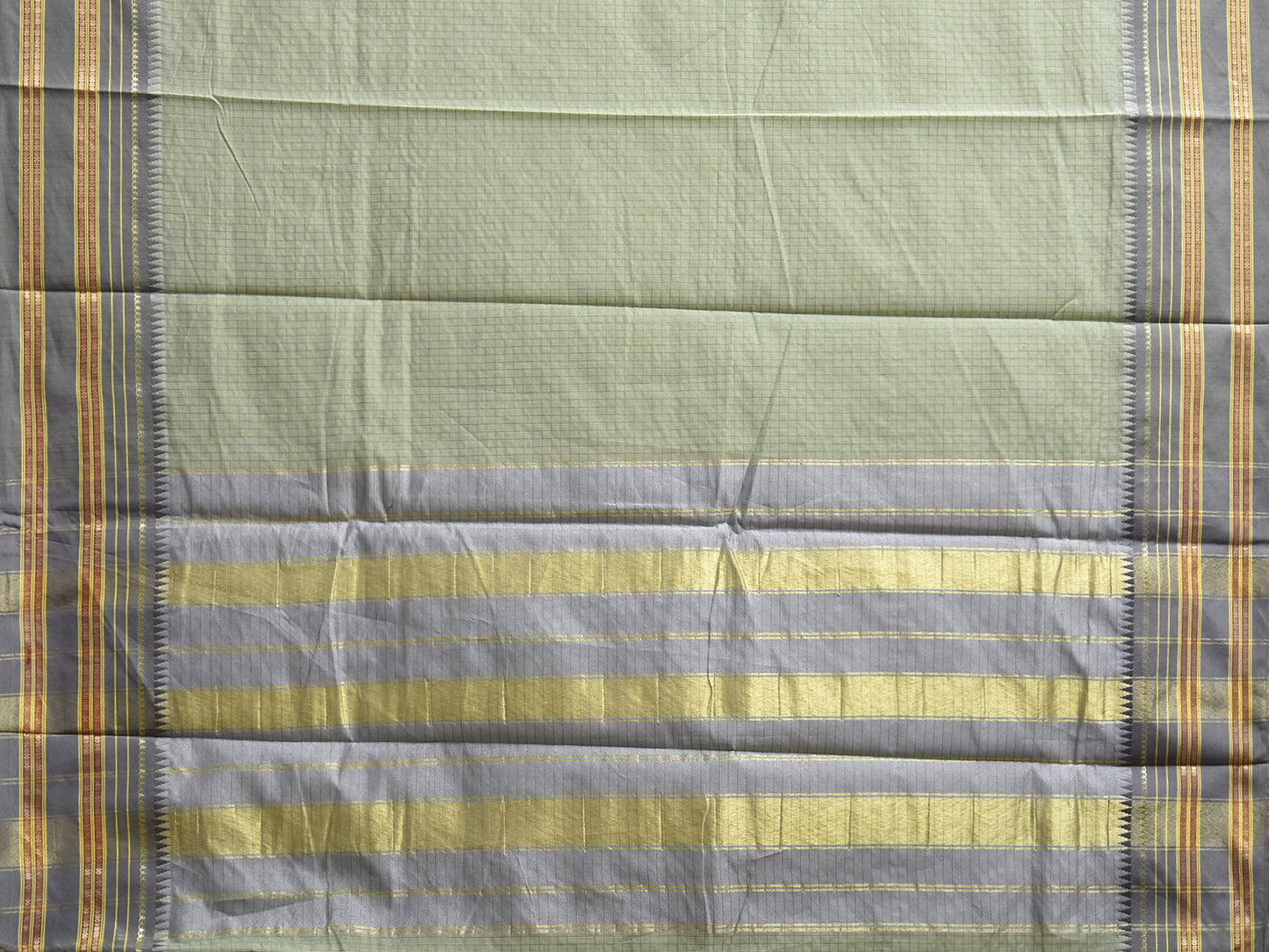 Sea Green and Light Grey Bamboo Cotton Viscose Silk Saree with Checks Design No Blouse bc0869
