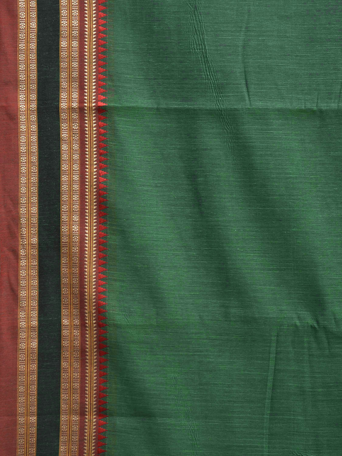 Green and Red Bamboo Cotton Plain Saree with Strips Pallu Design No Blouse bc0873