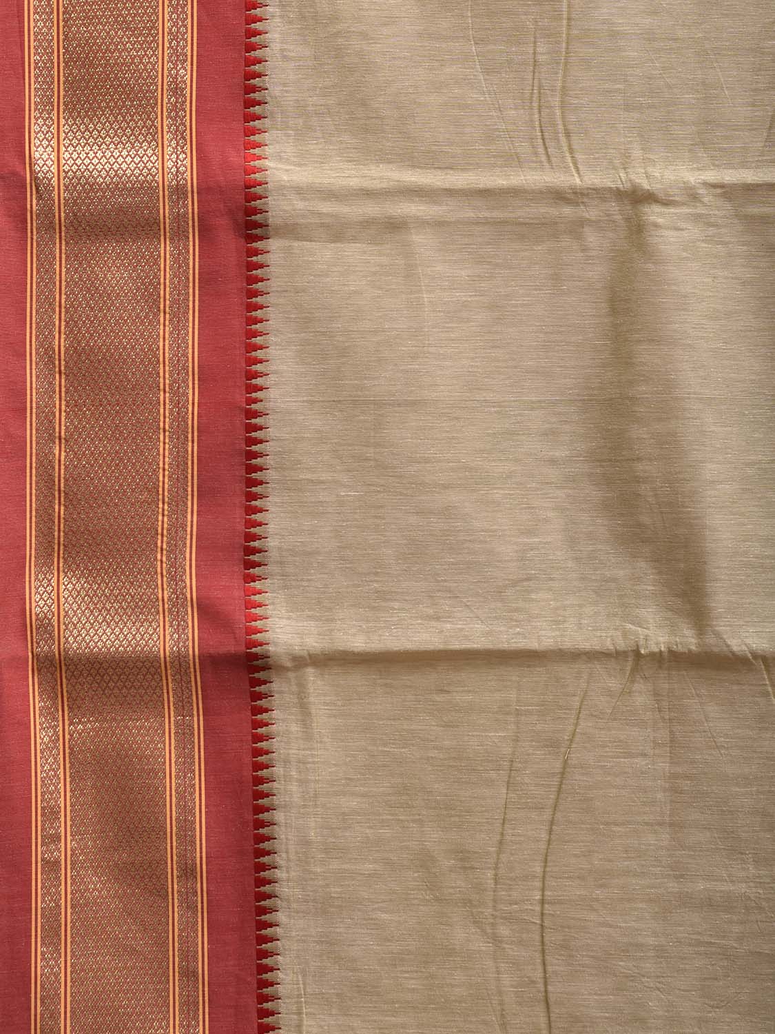 Cream and Red Bamboo Cotton Plain Saree with Contrast Pallu Design No Blouse bc0879