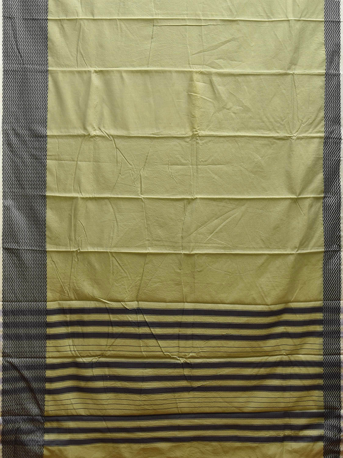 Light Green and Black Bamboo Cotton Saree with Strips Design No Blouse bc0888