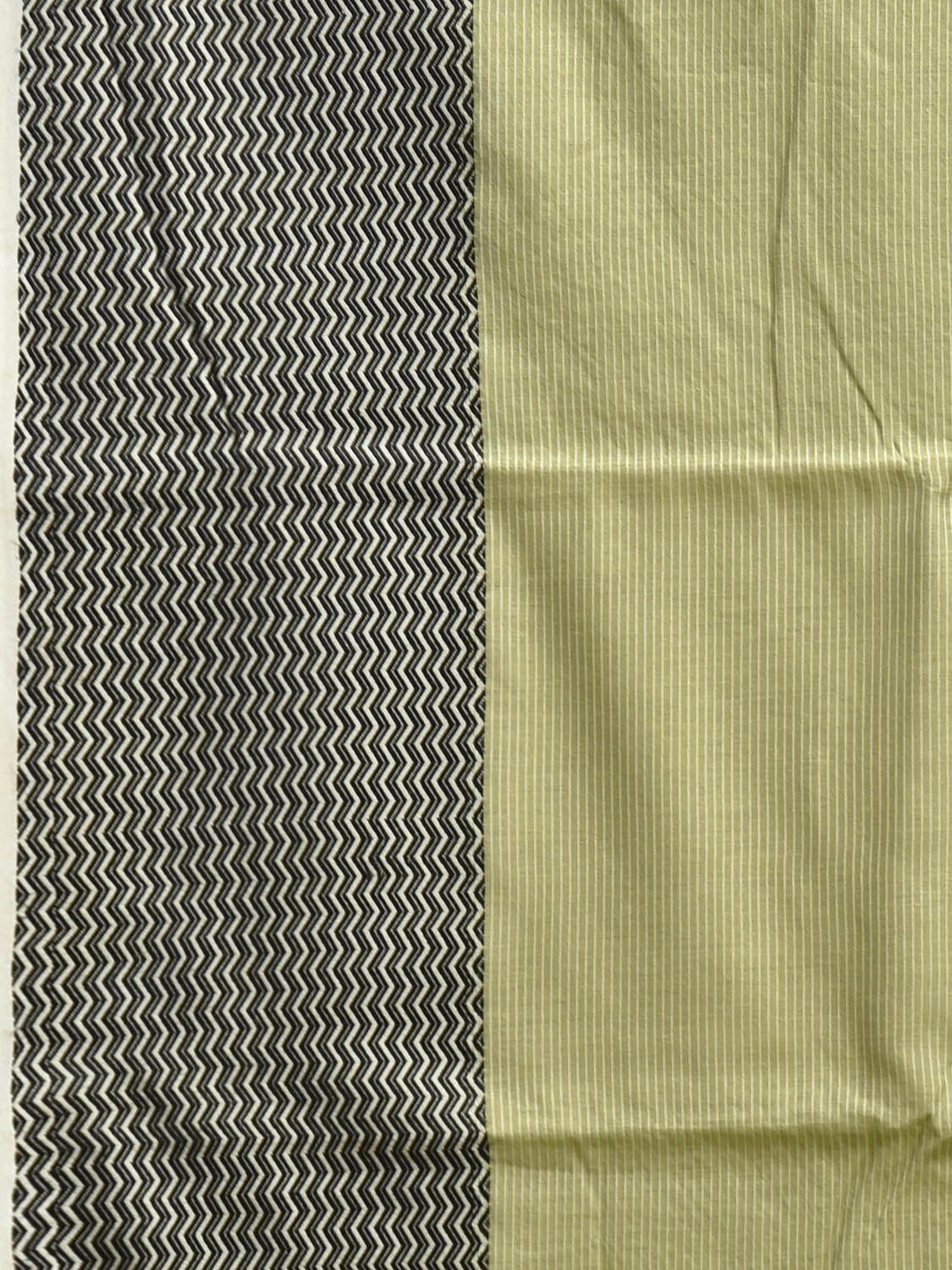 Light Green and Black Bamboo Cotton Saree with Strips Design No Blouse bc0888