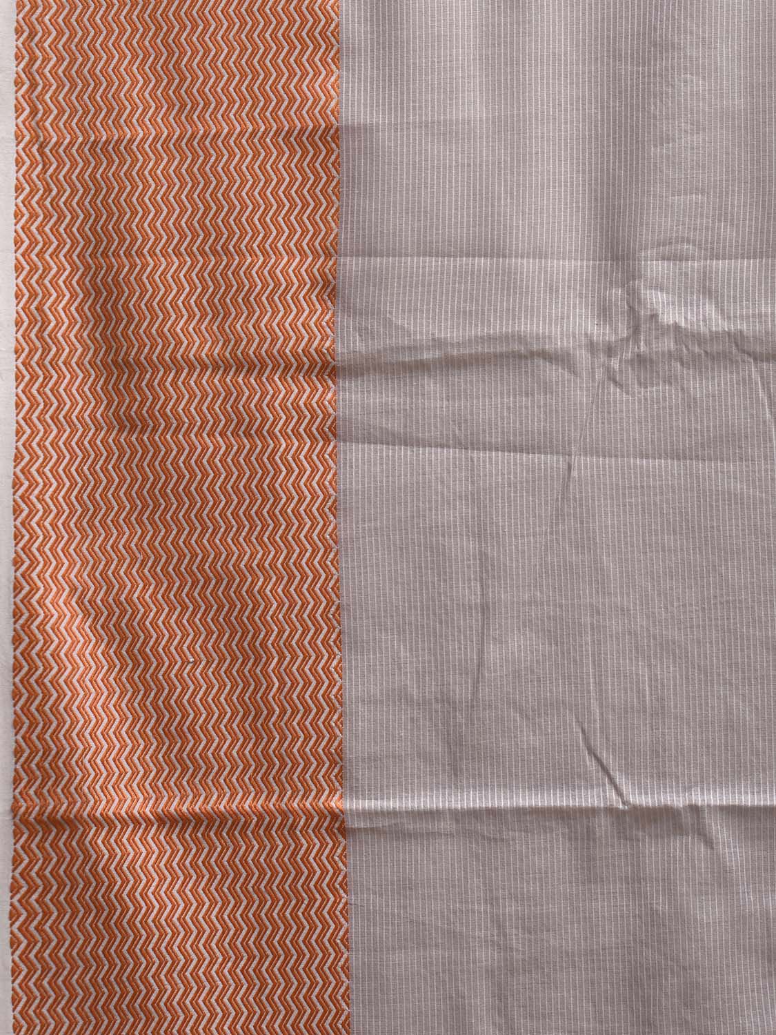 Light Grey and Orange Bamboo Cotton Saree with Strips Design No Blouse bc0889