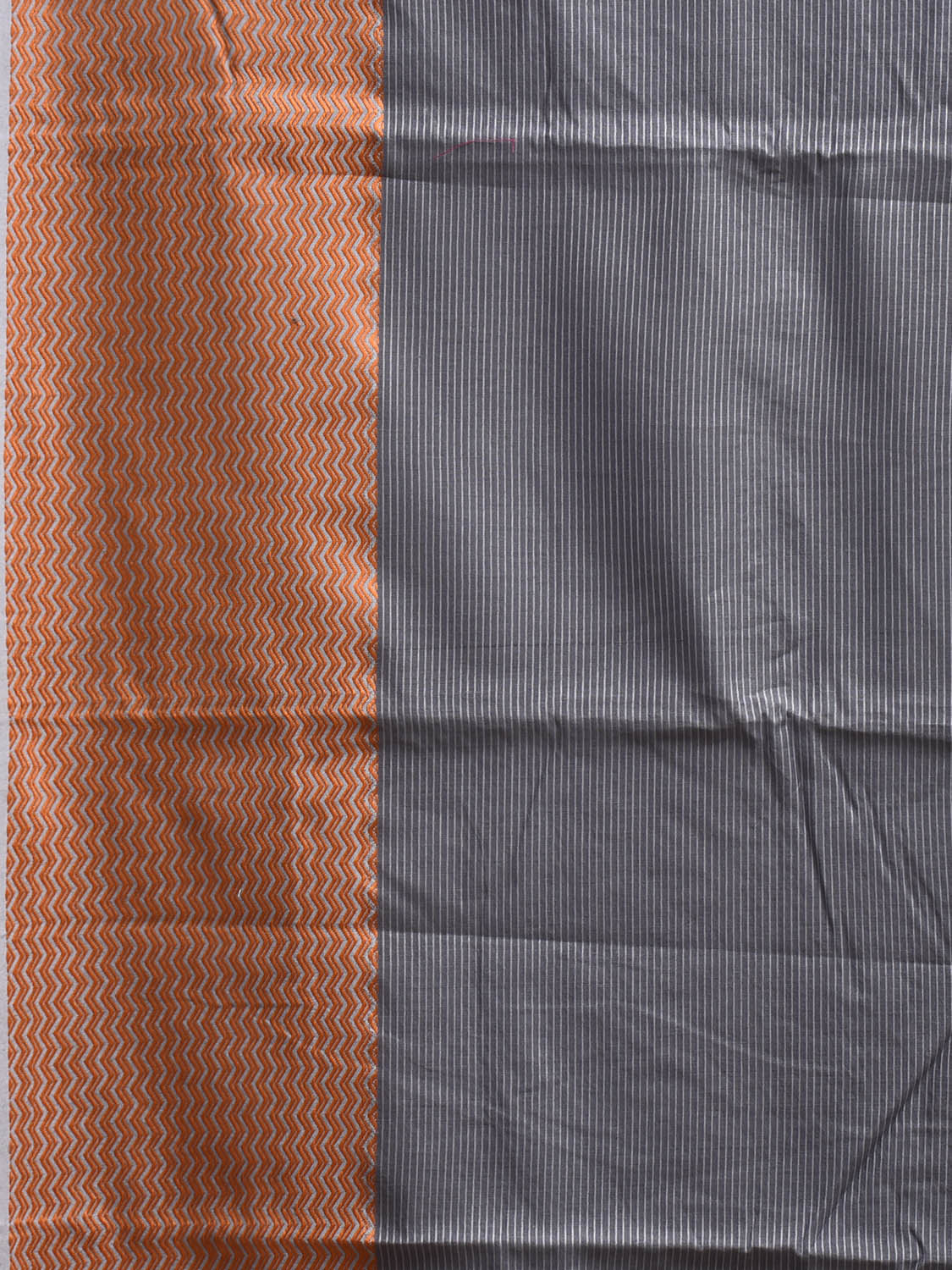 Dark Grey and Orange Bamboo Cotton Saree with Strips Design No Blouse bc0890