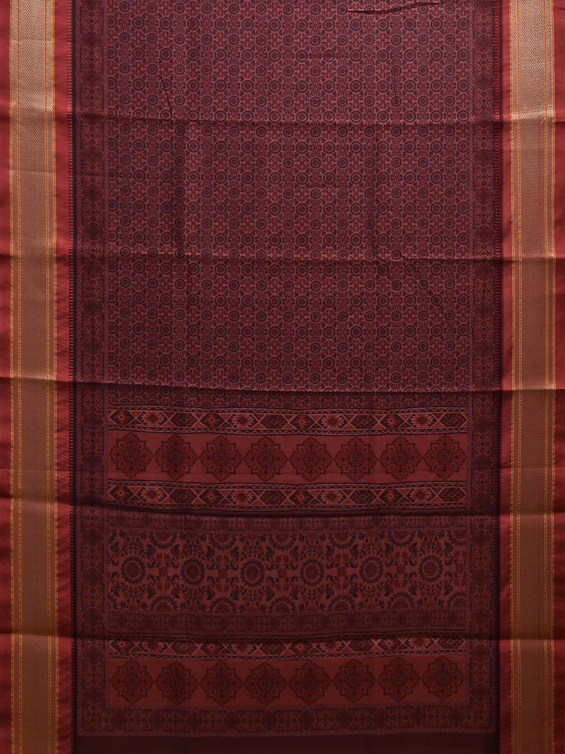 Burgundy and Red Bamboo Cotton Saree with Digitall Print Design No Blouse bc0894