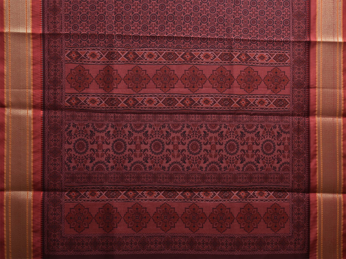 Burgundy and Red Bamboo Cotton Saree with Digitall Print Design No Blouse bc0894