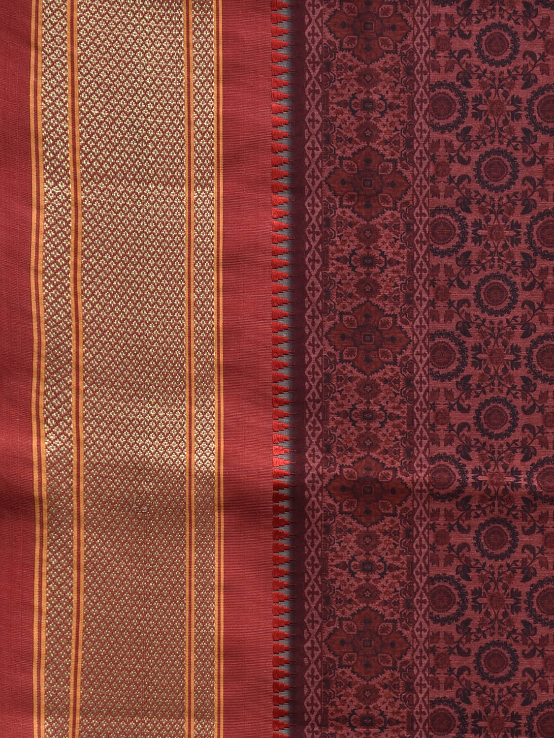 Burgundy and Red Bamboo Cotton Saree with Digitall Print Design No Blouse bc0894