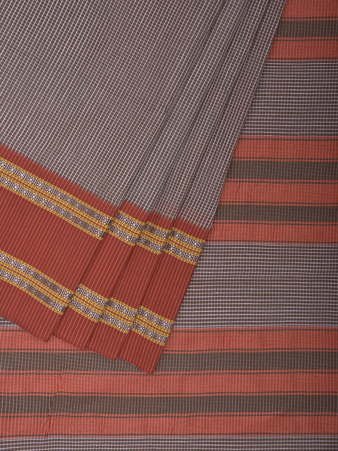 Light Brown and Peach Bamboo Cotton Saree with Small Checks Design No Blouse bc0897