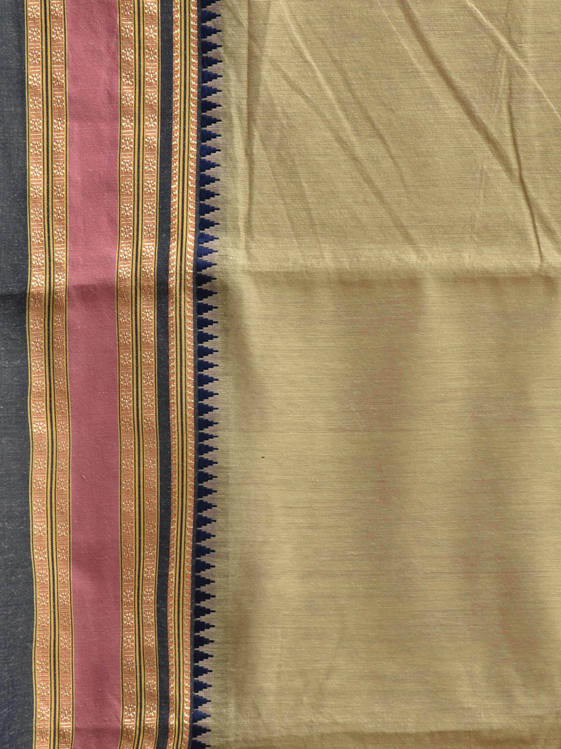 Pista and Dark Blue Bamboo Cotton Plain Saree with Strips Pallu Design No Blouse bc0902