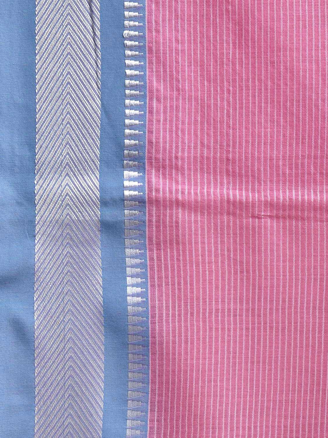 Pink and Blue Bamboo Cotton Saree with Strips Design No Blouse bc0906