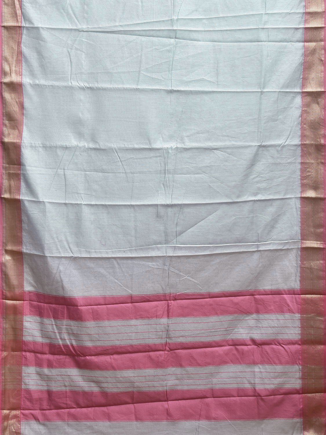 Sea Blue and Pink Bamboo Cotton Saree with Strips Design No Blouse bc0907