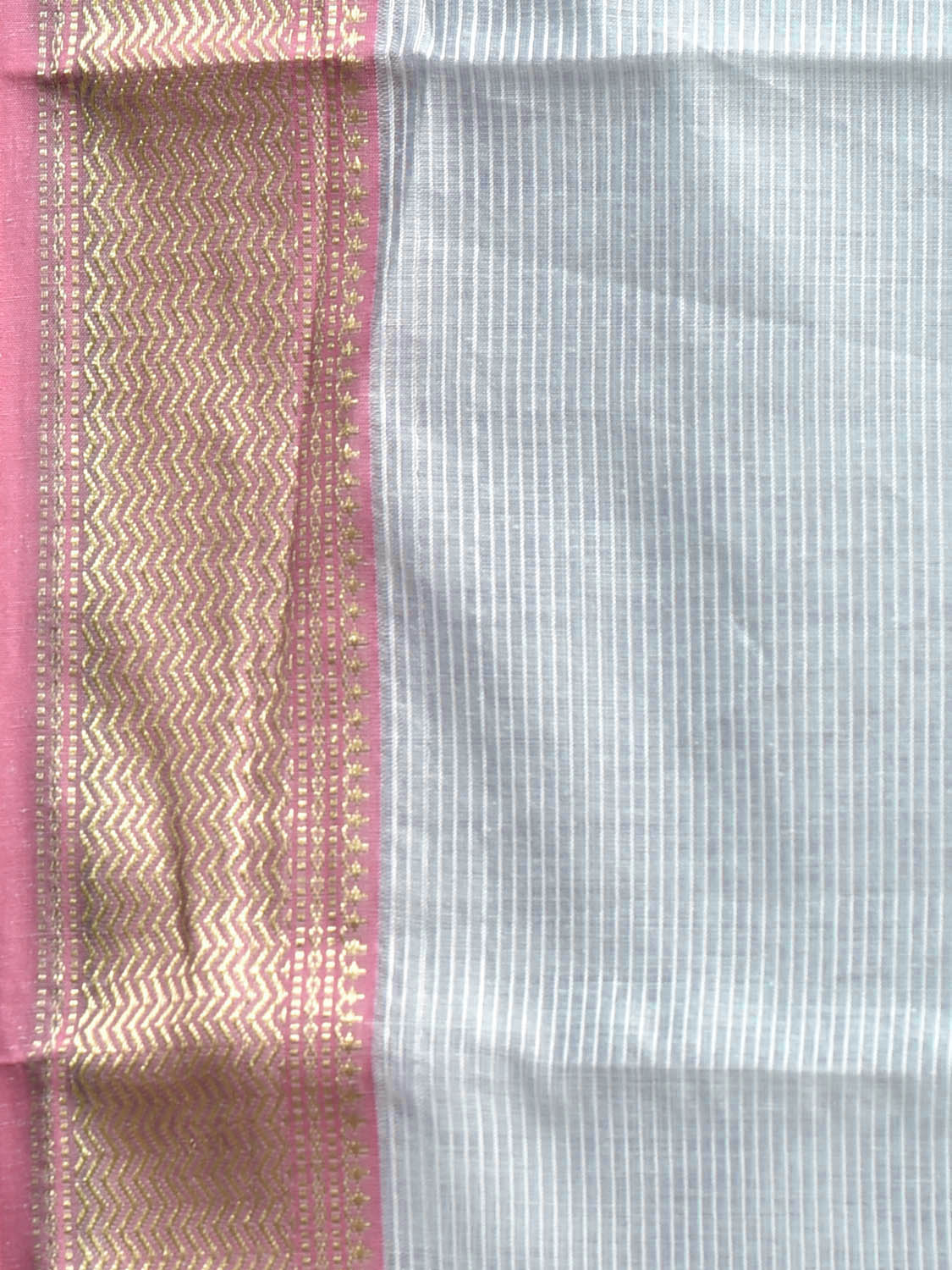 Sea Blue and Pink Bamboo Cotton Saree with Strips Design No Blouse bc0907