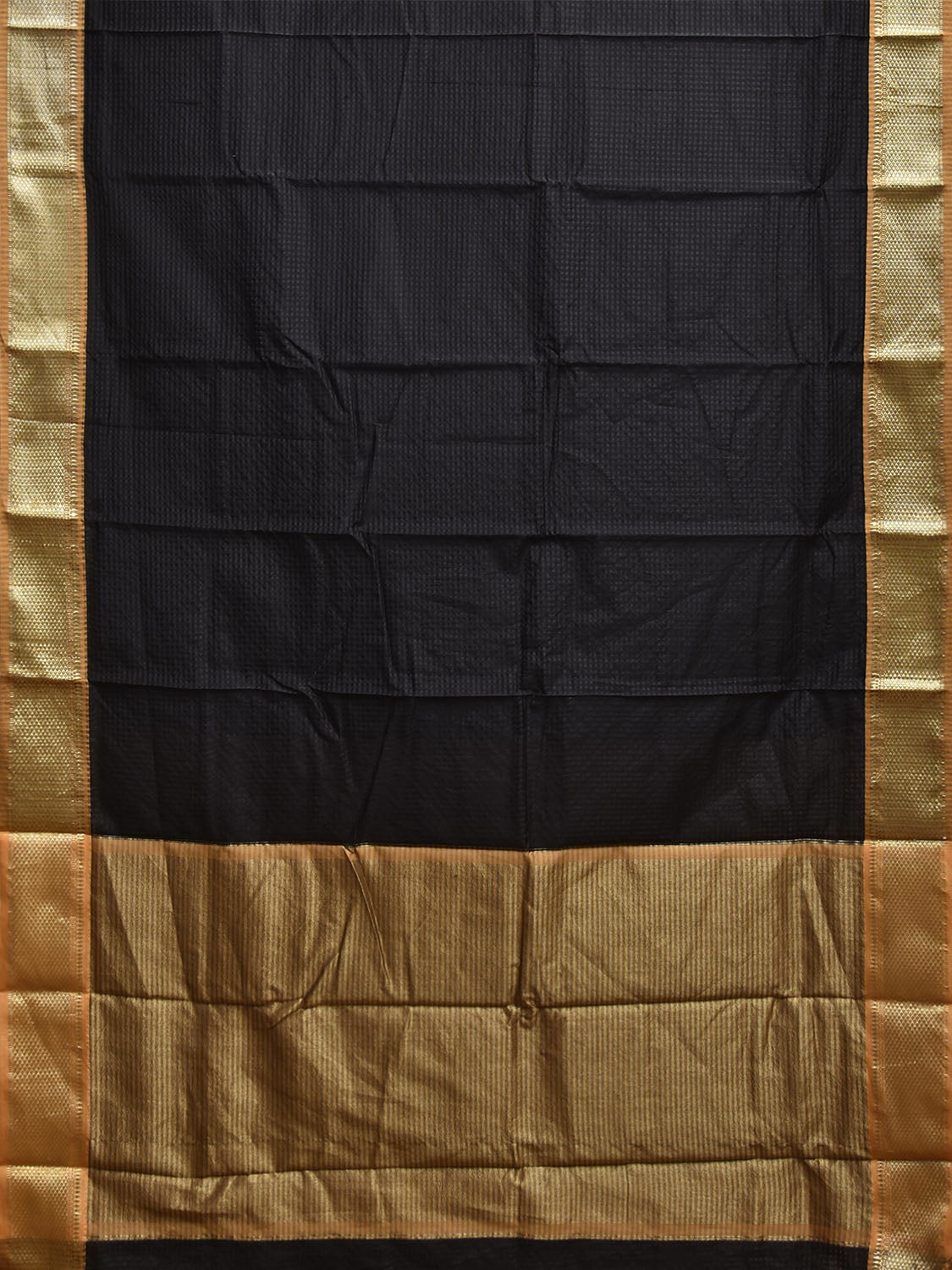 Black and Mustard Bamboo Cotton Viscose Silk Saree with Small Checks Design No Blouse bc0909